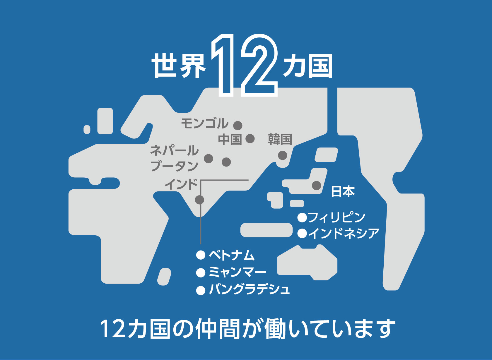 12カ国の仲間が働いています